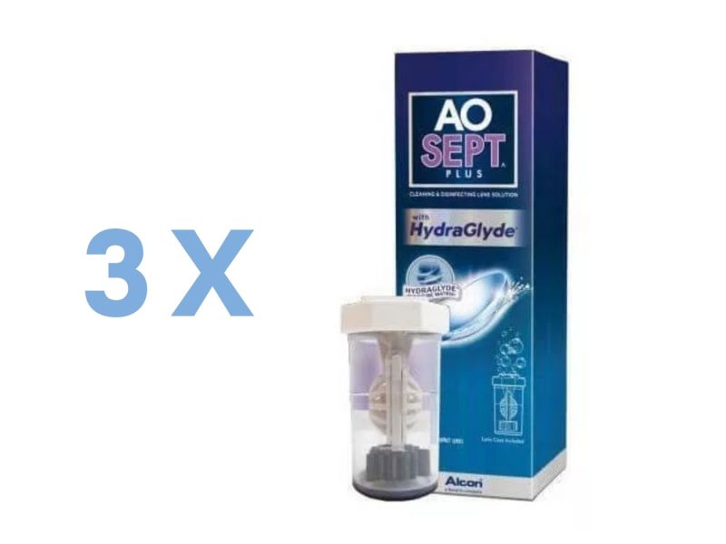 AoSept Plus with HydraGlyde (3 x 90 ml), kontaktlencse folyadék tokkal