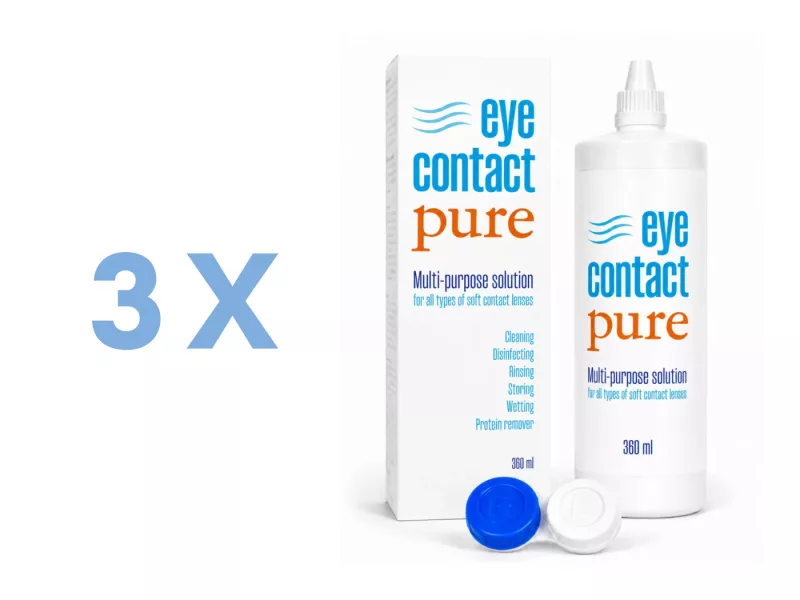 EyeContact PURE (3x360 ml), kontaktlencse folyadék lencsetartó tokkal