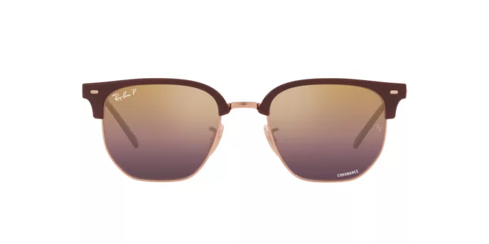 Ray-Ban New Clubmaster Polarized+ Lenses Sunglasses Rose Gold Frame Red Lenses Polarized 51-20